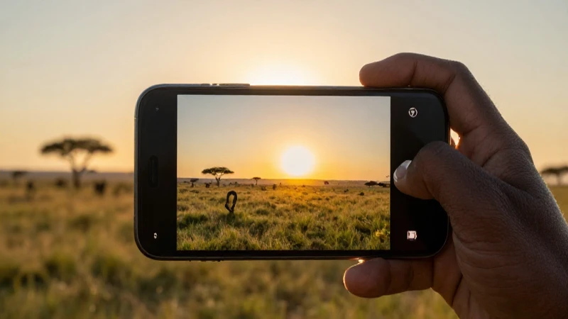Teléfono inteligente bajo luz dorada africana