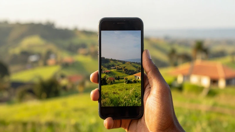 Celular en mano, paisaje camerunes vibrante