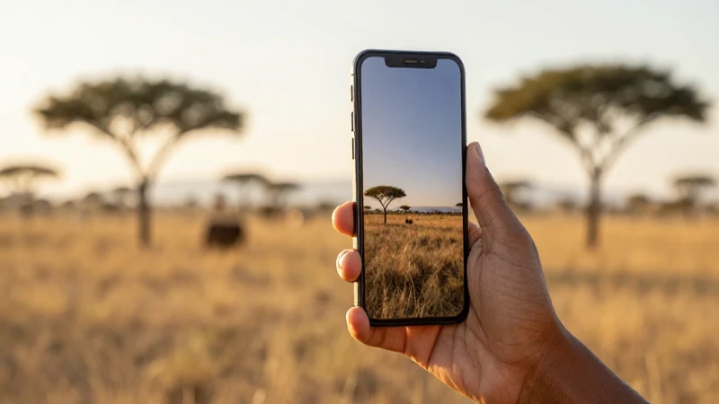 Teléfono Android contra sabana dorada y sutil