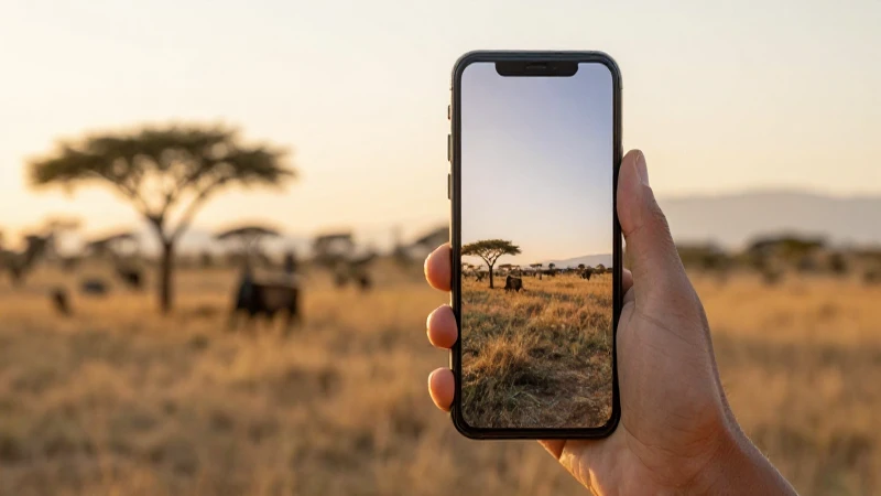 Smartphone Android sobre sabana dorada suave