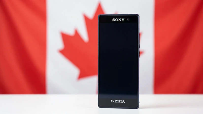 Teléfono Sony con bandera canadiense difuminada