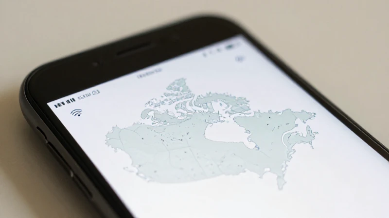 Teléfono muestra señal y mapa de Canadá