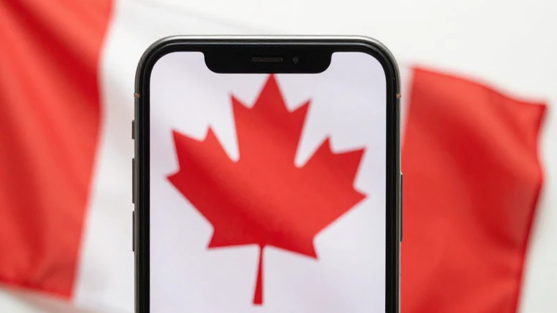 Luz suave ilumina el iPhone y la bandera canadiense