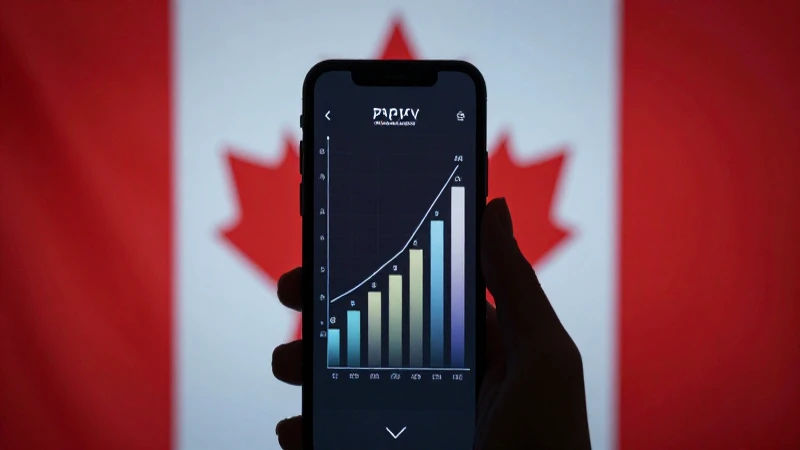Teléfono inteligente muestra gráfico con fondo canadiense