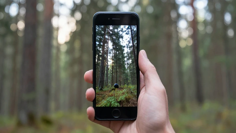 Smartphone Android en bosque con luz suave