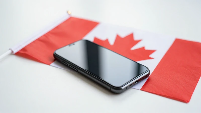 Smartphone sobre la mesa, bandera canadiense