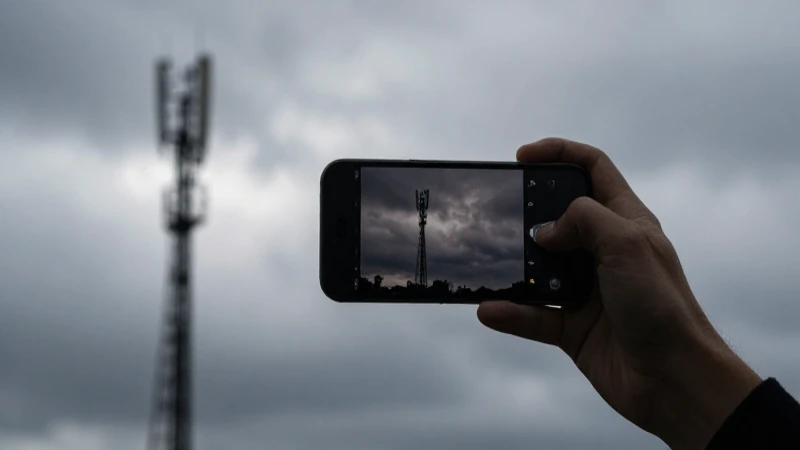 Teléfono móvil bajo cielo nublado dramático