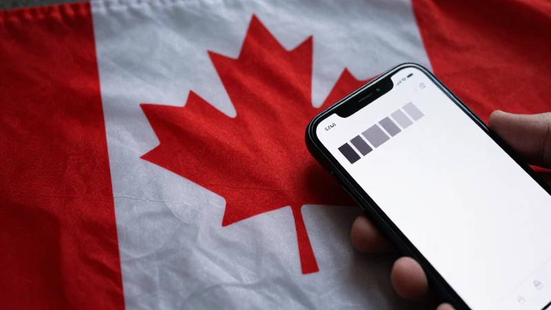 Bandeira canadense, sinal de celular, luz dramática