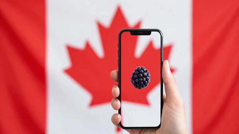 Teléfono Blackberry ante fondo borroso canadiense