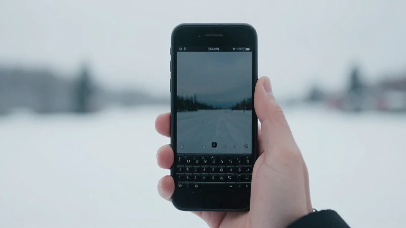 Teléfono Blackberry en paisaje invernal cinematográfico