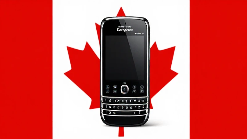 Teléfono BlackBerry sobre fondo canadiense limpio