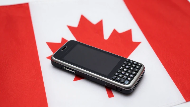 Teléfono BlackBerry, bandera canadiense, iluminación suave