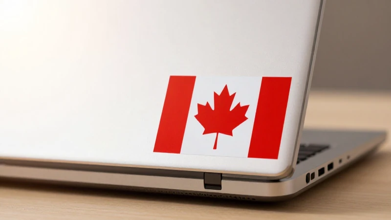 Portátil con bandera canadiense bajo luz cálida