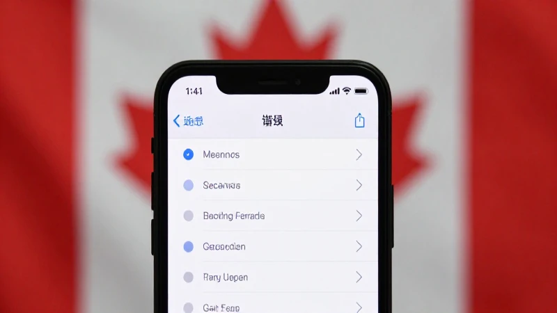 Pantalla de móvil con ajustes y bandera canadiense