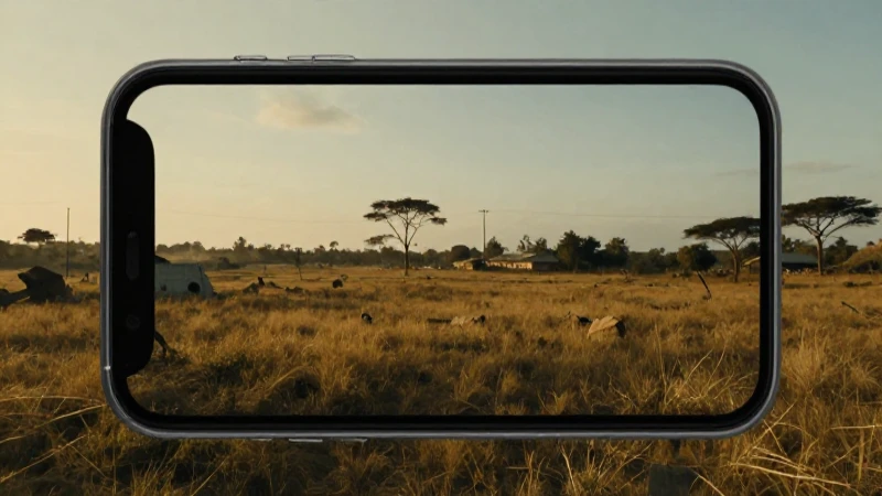 Paisaje africano, móvil Moov, luz dorada cinematográfica
