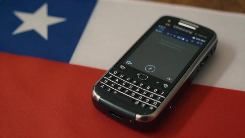Teléfono BlackBerry, bandera chilena, luz cálida