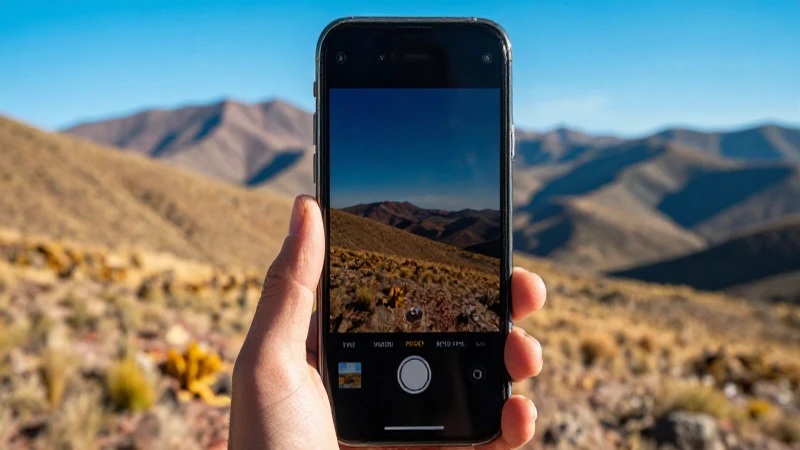 iPhone con paisaje chileno soleado