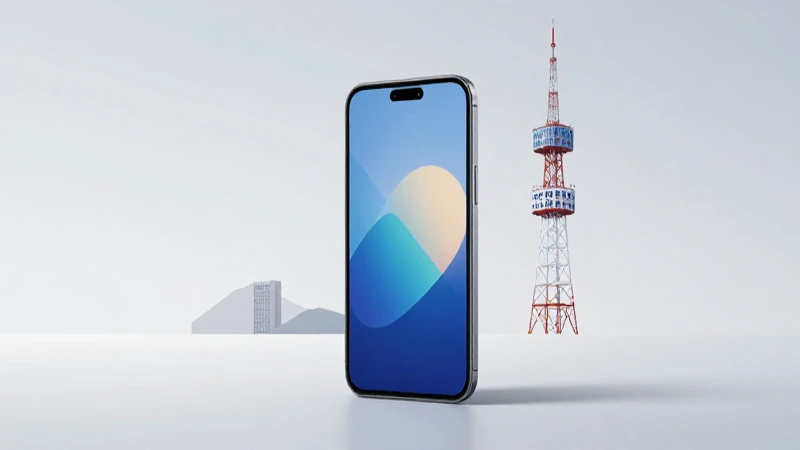 Teléfono Android con torre celular al fondo
