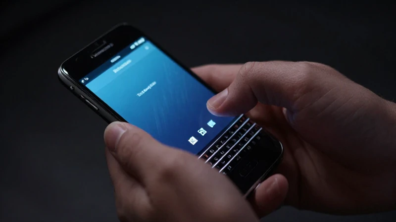 Manos escriben en un BlackBerry oscuro