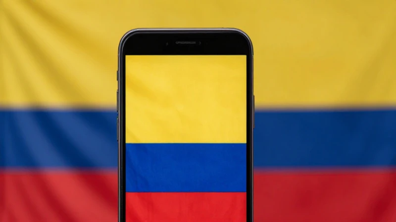 Smartphone Android con bandera colombiana, colores vivos