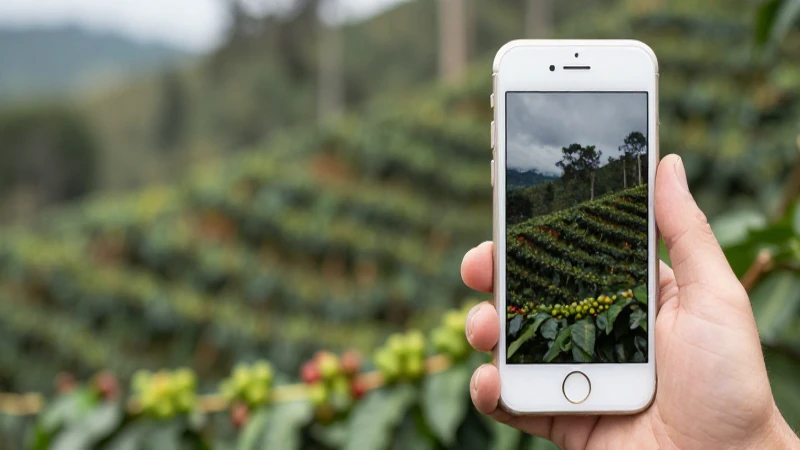 Fotografía moderna de iPhone sobre café colombiano