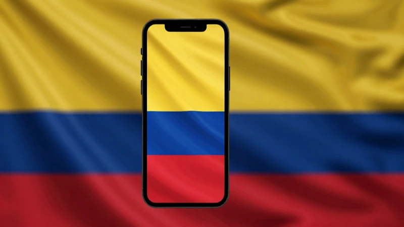 Teléfono iOS con fondo de bandera colombiana