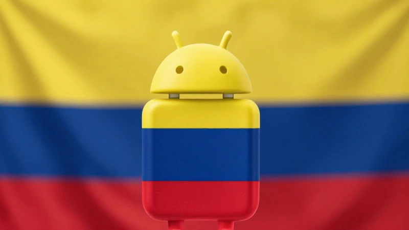 Cercano teléfono Android con la bandera colombiana