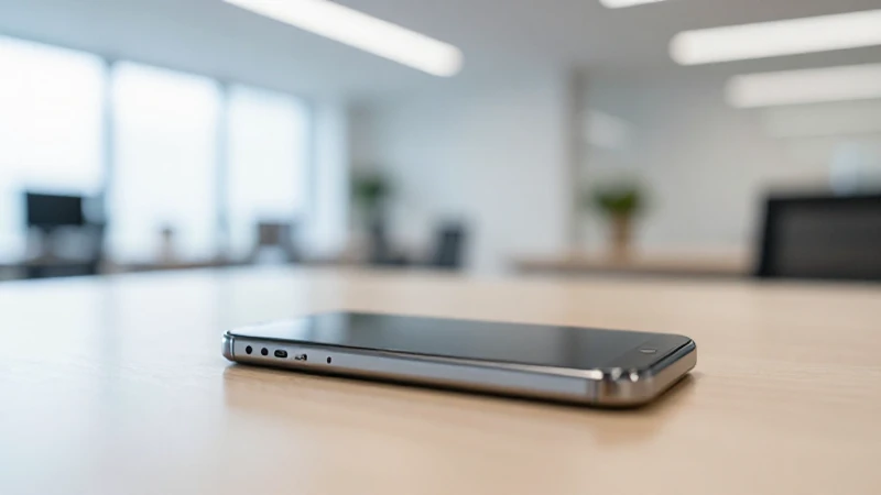 Teléfono inteligente sobre la mesa, oficina moderna