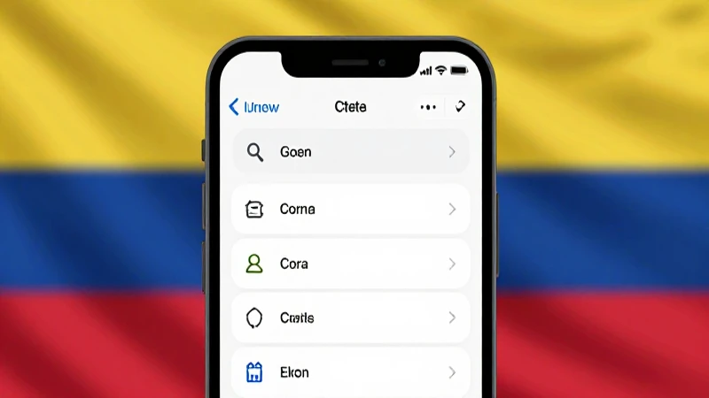 Smartphone con menú ajustes y bandera colombiana
