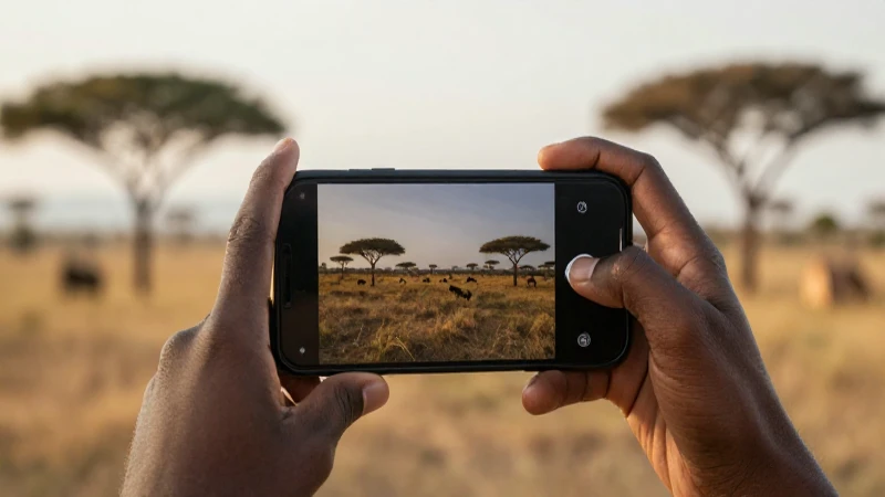 Teléfono inteligente, sabana africana, iluminación cinematográfica