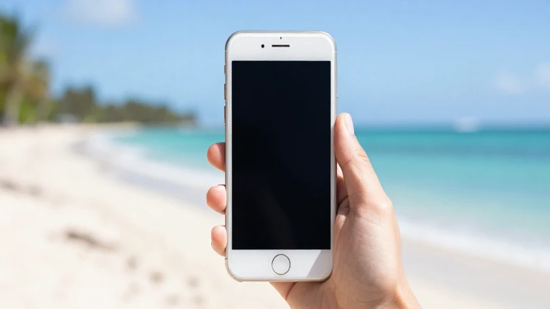 Teléfono Android en playa soleada y borrosa