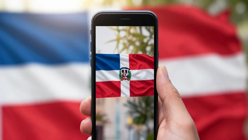 Smartphone Android con bandera dominicana y luz suave