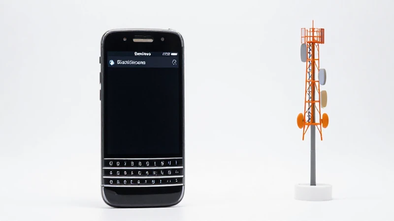 Smartphone BlackBerry en torre celular, iluminación limpia