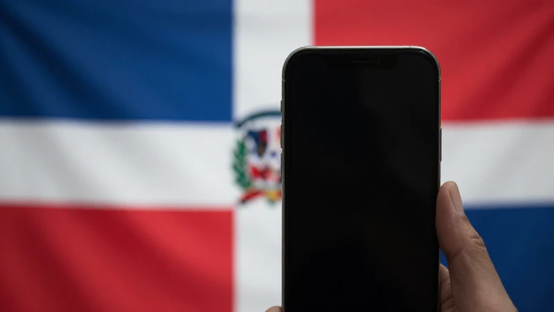 Smartphone contra fondo de la bandera dominicana