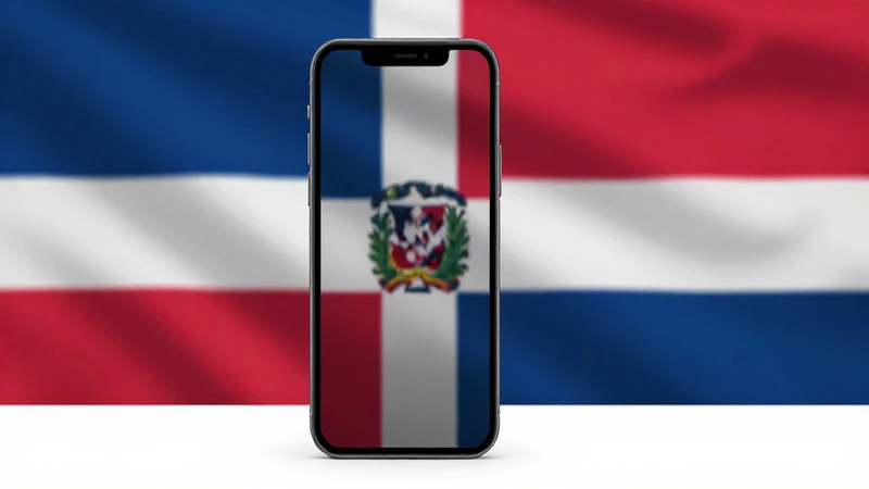 Teléfono iPhone sobre fondo dominicano iluminado