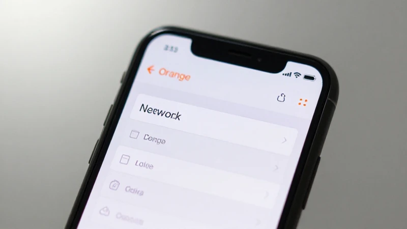 Teléfono muestra ajustes de red con logo naranja