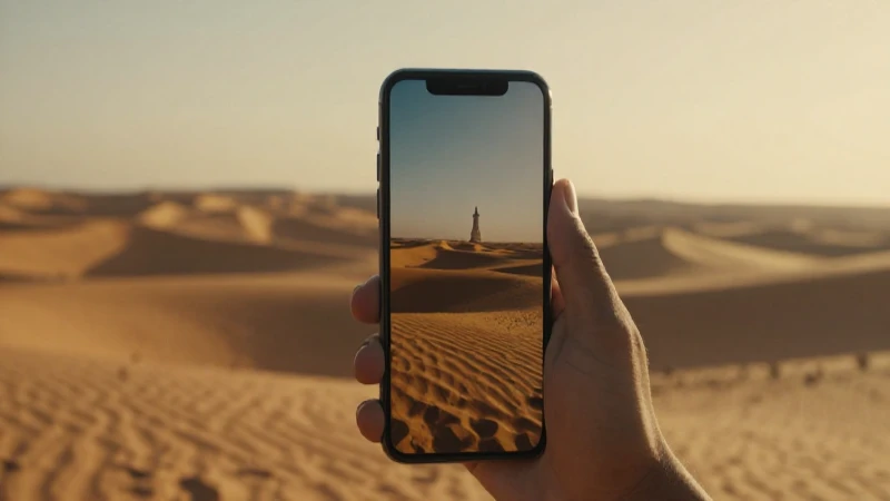 Smartphone destaca en paisaje desértico dorado