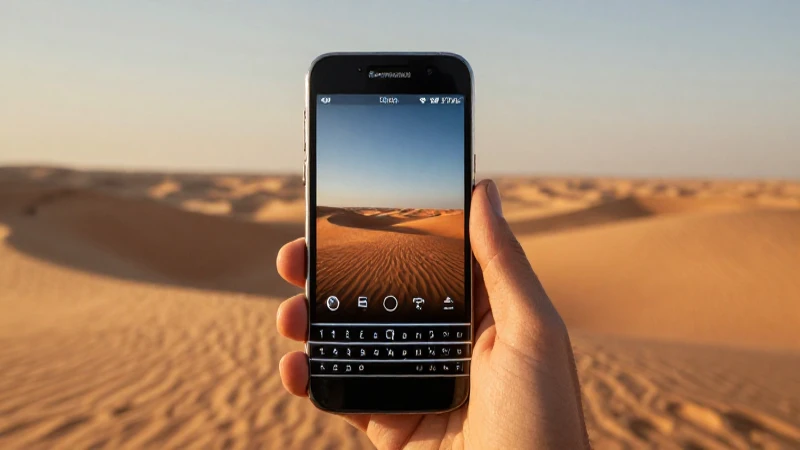 Teléfono BlackBerry bajo luz cinematográfica desértica