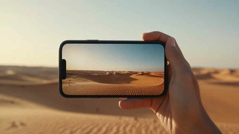 Smartphone en desierto, luz cinematográfica cálida