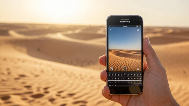 Teléfono BlackBerry, desierto cálido al atardecer