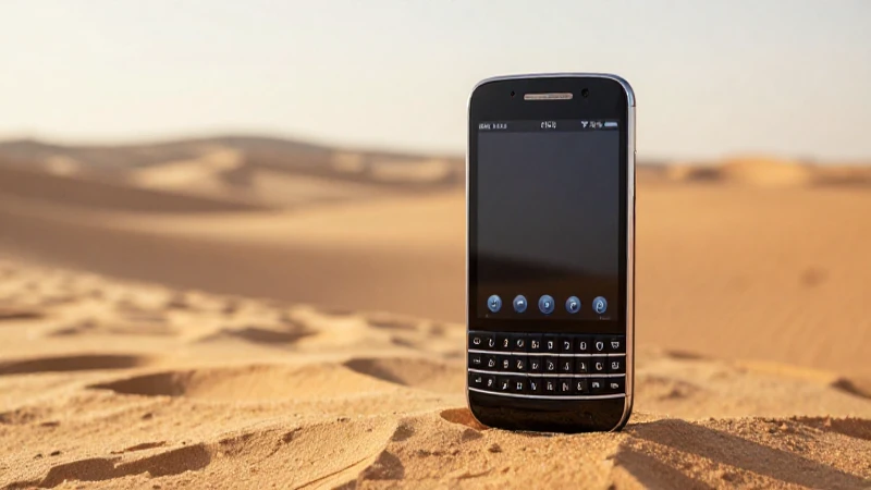 Smartphone BlackBerry al atardecer en el desierto