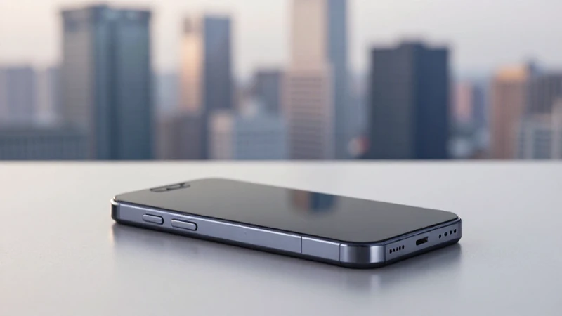 Smartphone sobre mesa, fondo urbano difuso