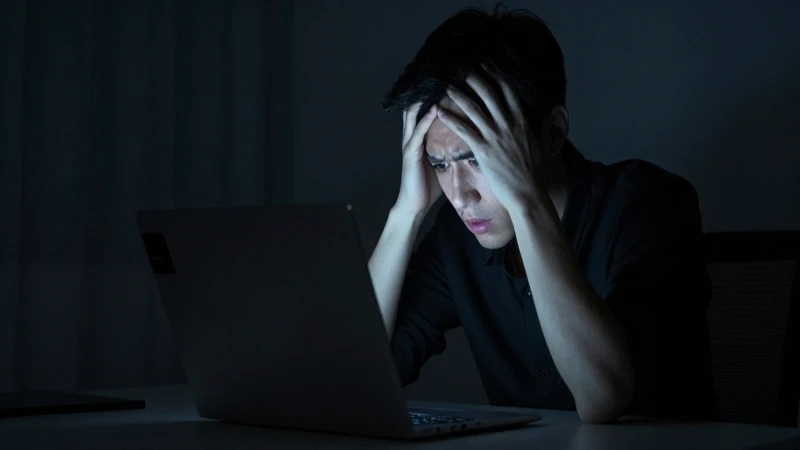 Laptop irritante bajo luz suave cinematográfica