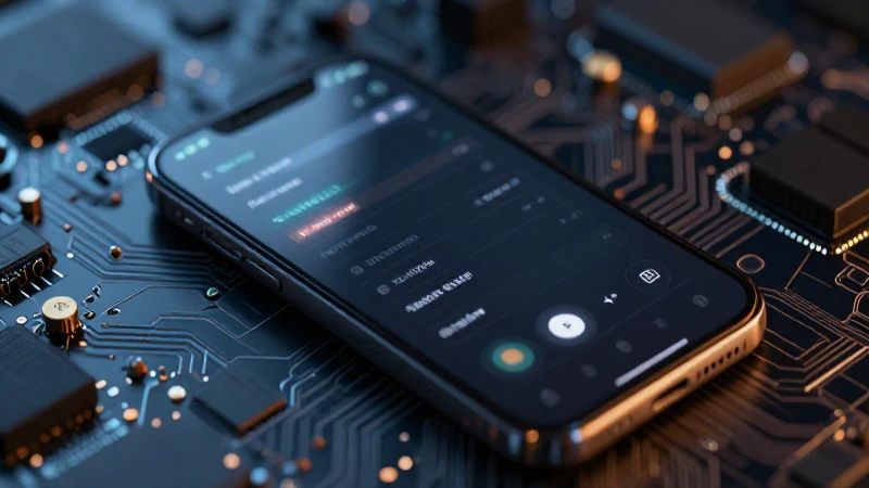 Teléfono inteligente con circuitos iluminados en detalle