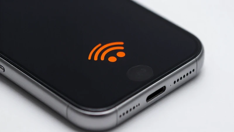 Iphone con icono naranja, luz suave