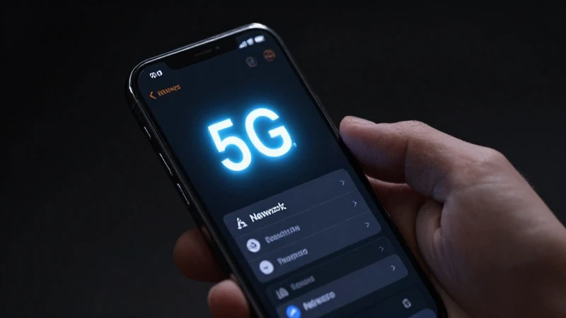 Teléfono muestra 5G con iluminación dramática