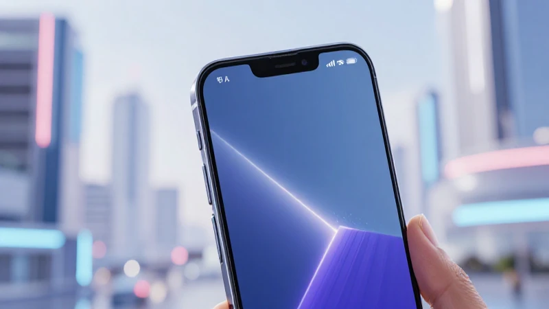 Smartphone Android con ciudad futurista difusa