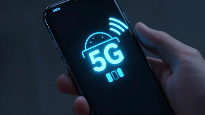 Smartphone Android con señal 5G luminosa