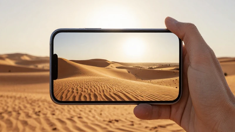 Teléfono Android, desierto africano, luz cálida