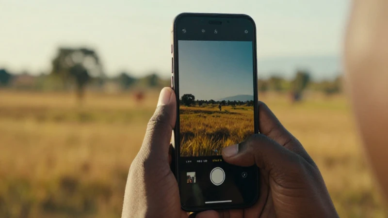 Celular en paisaje africano soleado